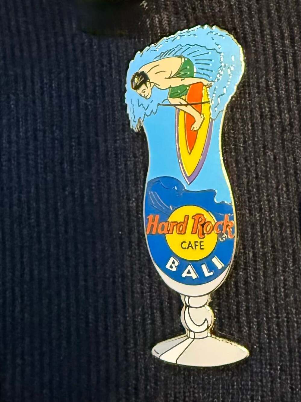 Hard Rock Cafe Bali Hurricane Glass Surfer Pin